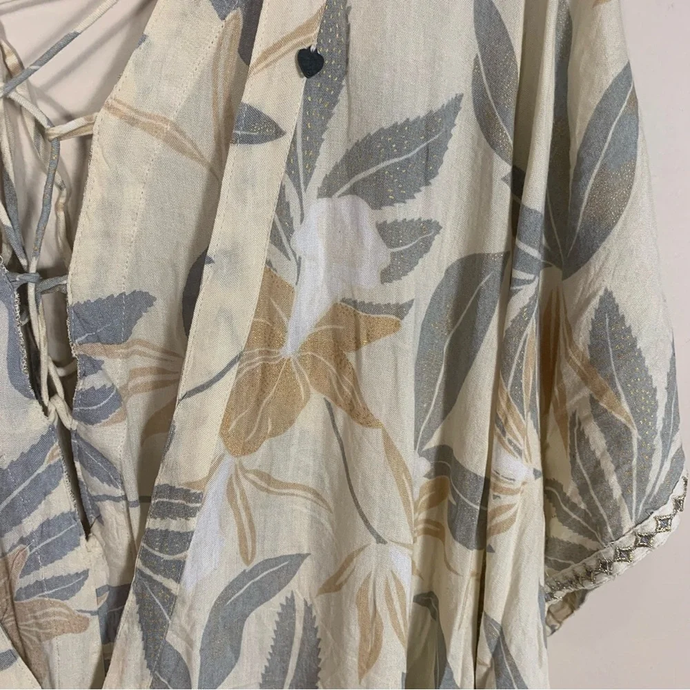 Z&L Tropical Leaf Print Kaftan Maxi Dress Metallic Embroidery Tassel - Picture 4 of 14